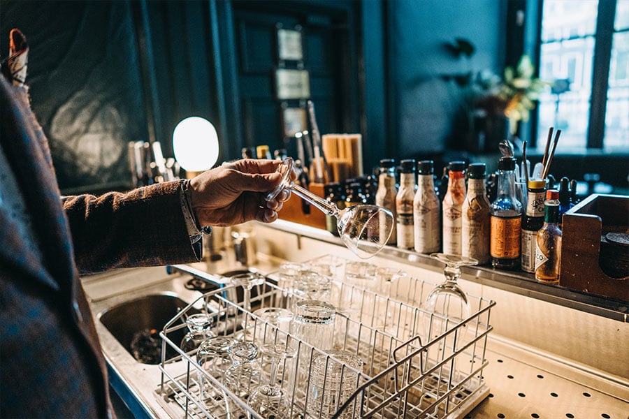 Winterhalter Glasswashing Cocktailbar Flying Dutchmen Rack with clean Glasses Winterhalter Glasswashing Cocktailbar Flying Dutchmen Rack with clean Glasses